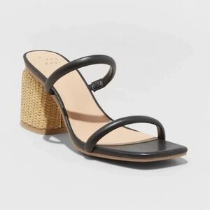 A New Day Miley Black Slip On Strappy Pumps Natural Weave Block size 11